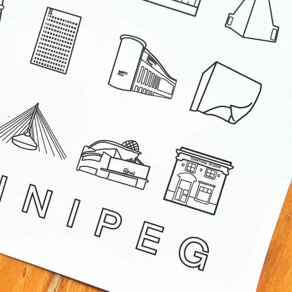 Winnipeg iconic landmarks  art print 8.5 x 11 wall decor original artwork - Picture 2 of 4